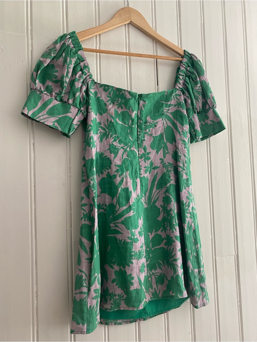 ALEXIS pilou printed green bontanical mini linen dress - Picture 8 of 11